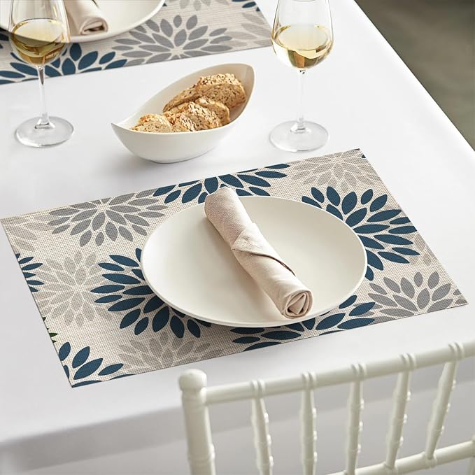 Artoid Mode Floral Vinyl Plistic Placemats Set of 6, Heat Resistant Washable - Image 5