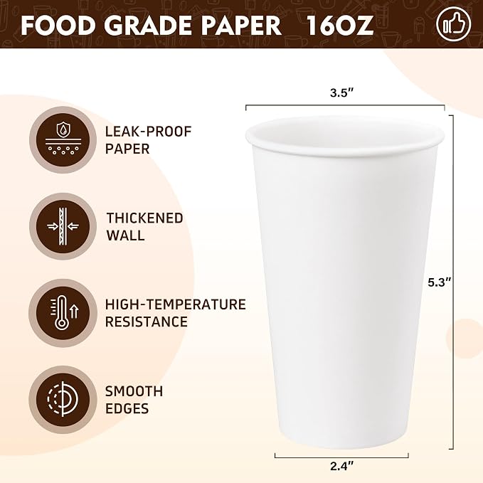 YEEHAW 16 oz 500 Pack White Disposable Paper Coffee Cups | - Image 2