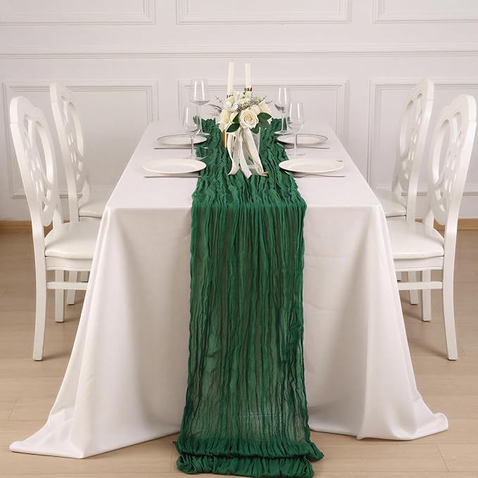 8 Pack Emerald Green Cheesecloth Table Runner 120 Inch Boho Wedding Decor | - Image 4