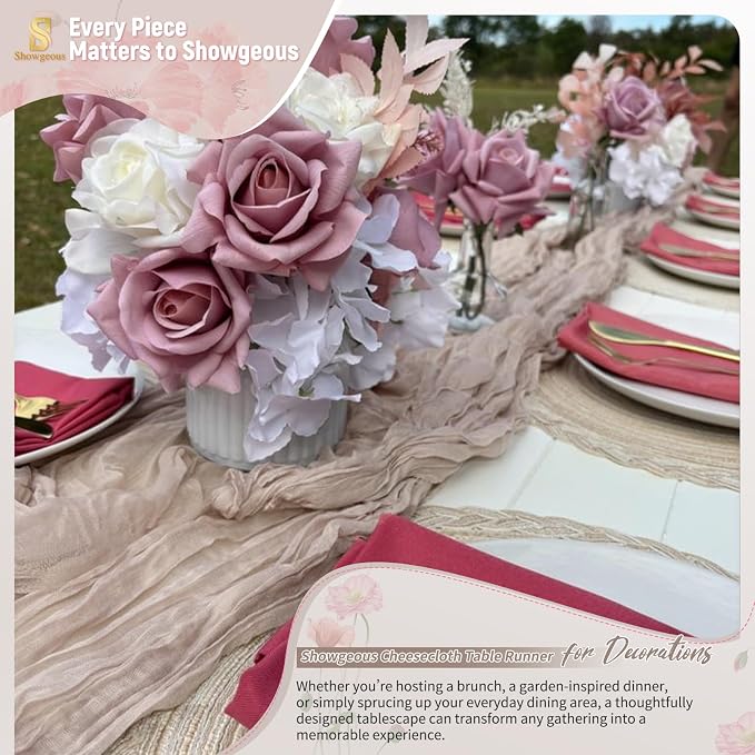 Showgeous 18 Pack Rosy Brown Cheesecloth Table Runner, 17 x 108 Inches | Boho - Image 8