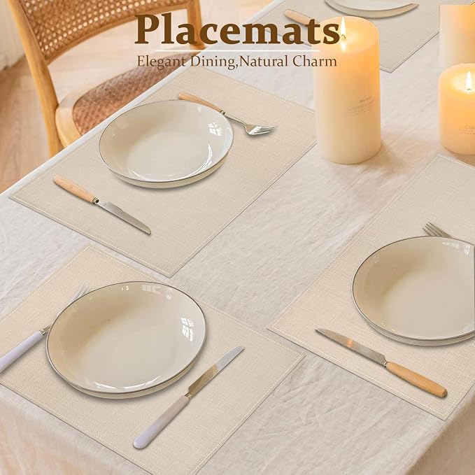 Bloss Beige Placemats Set of 4-12x18 Inch Washable Heat-Resistant Table Mats - Image 7