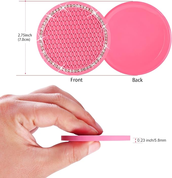 4PCS Bling Coaster, 2.75 Inch Auto Car Cup Holder Insert Coasters Silicone - Image 3