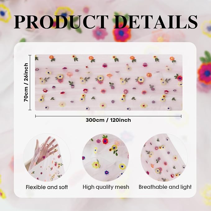 Artoid Mode Pink Embroidery Daisy Gauze Table Runner 120 Inch 10FT | Seasonal - Image 7