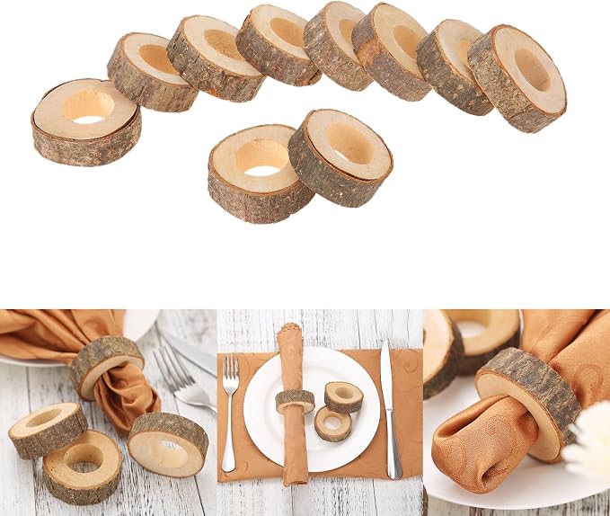 Rustic Wooden Napkin Rings, Handmade Creative Napkin Round Holder - Image 3