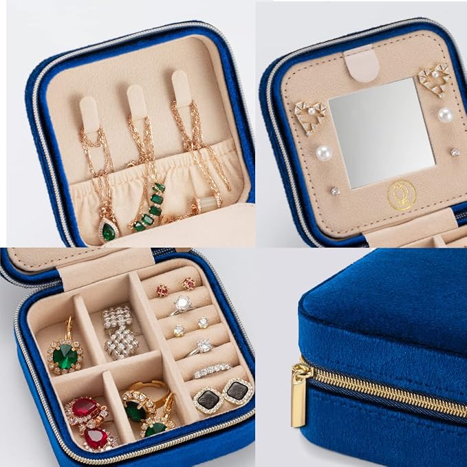 ZPROW Plush Velvet Travel Jewelry Case, Travel Jewelry Organizer, Jewelry - Image 3