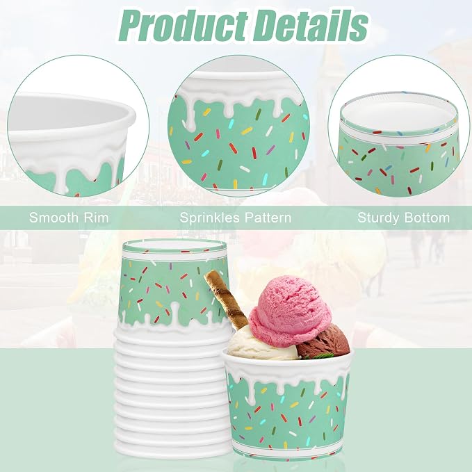 Aodaer 120 Pack 8oz Paper Cups Sprinkles Ice Cream Bowls Disposable Snack Bowls - Image 3