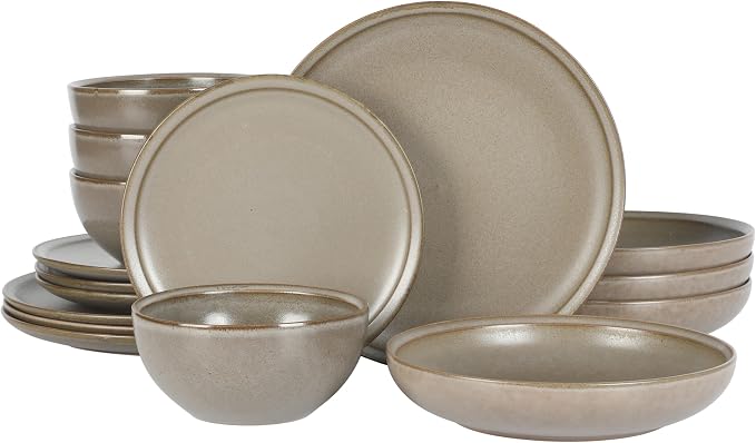 Gibson Elite Beckett Stoneware Matte Reactive Glaze 16 Piece Plates and Bowls by GibsonHomewares