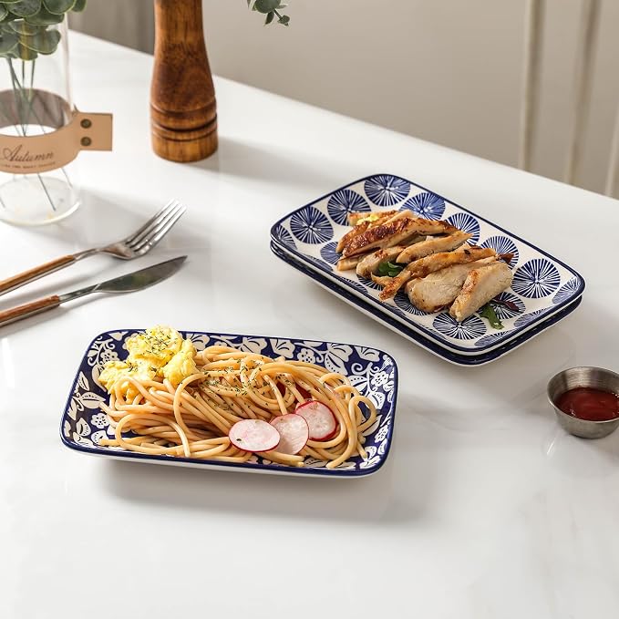 Selamica Ceramic Rectangular Salad Plates Set, Dinner Plate 9.4 Inch Dessert - Image 4