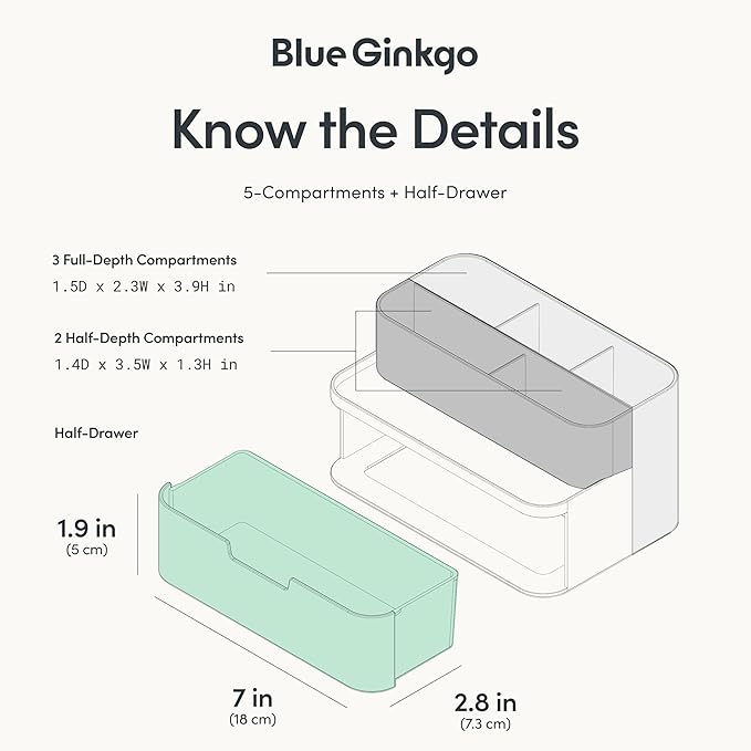 BLUE GINKGO Compact Desk Organizer, Made in Korea | 5 Compartments. Half - Image 4
