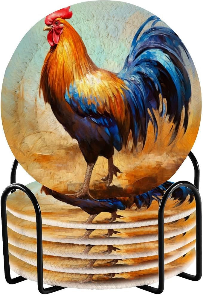 YETTASBIN Rooster 6 Pcs Drink Coasters by Unknown