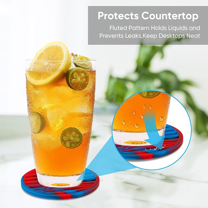6 Pcs Rubber Drink Coasters Holder Silicone Cup Mat Outdoor Plastic Coaster | - Image 4