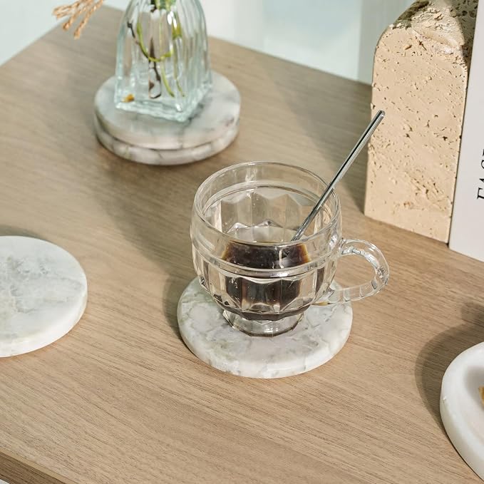 Marble Coaster Set of 4, Round White Coasters, Heat Resistant Coaster - Image 7