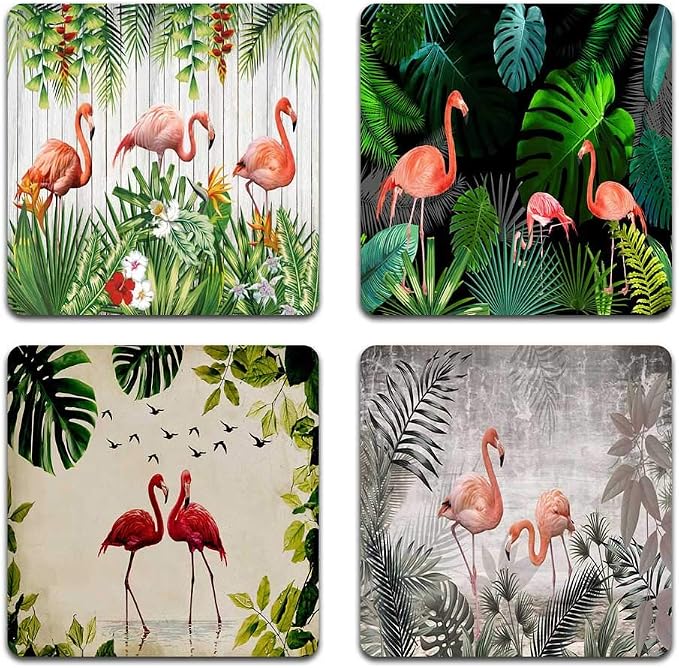 Beautiful Flamingo Square Coaster Set by QJ+CMJ