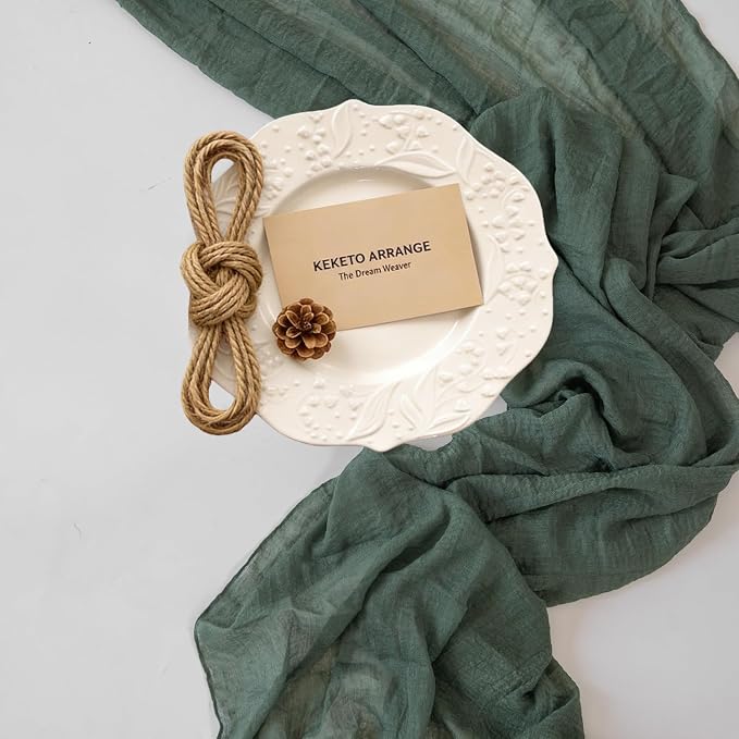 6Pcs Forest Green Cheesecloth Table Runner 120 Inches - Image 5