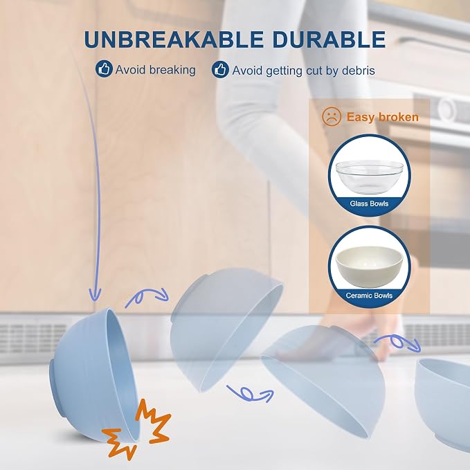 HOTEC 12-PACK BPA Free Unbreakable Plastic Cereal Bowls - Image 3