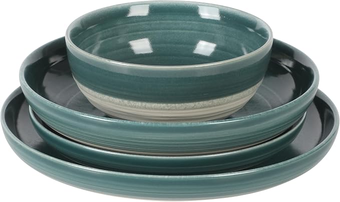 Gibson Elite Clarina 16 Piece Double Bowl Stoneware Reactive Glaze Round Plates - Image 5