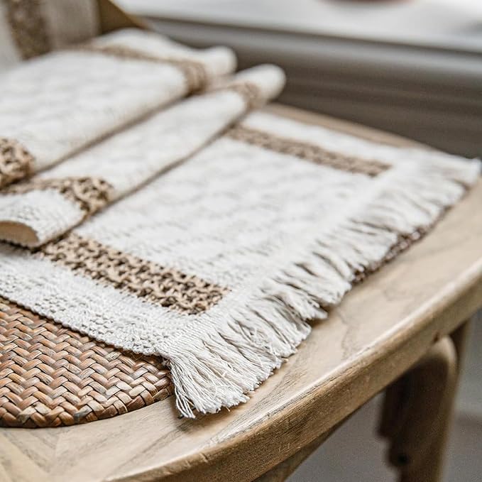 Boho Placemats Set of 8, 12x18 Inch Natural Cotton Burlap and Kitchen Woven - Image 7