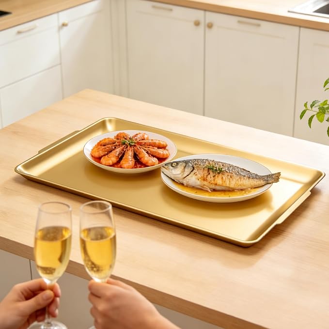 304 Stainless Steel Food Serving Tray, 12.6 Inch Rectangular Serving Tray - Image 2