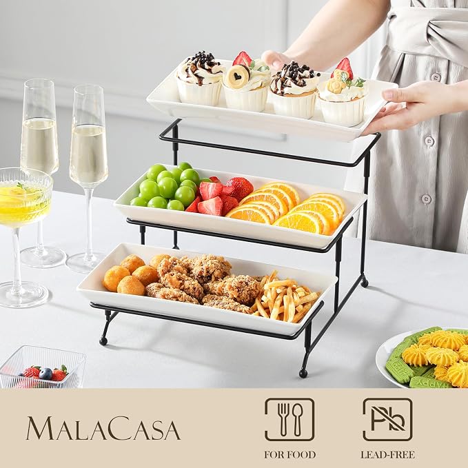 MALACASA 3 Tier Serving Trays for Party, Porcelain Serving Platters and Trays - Image 3