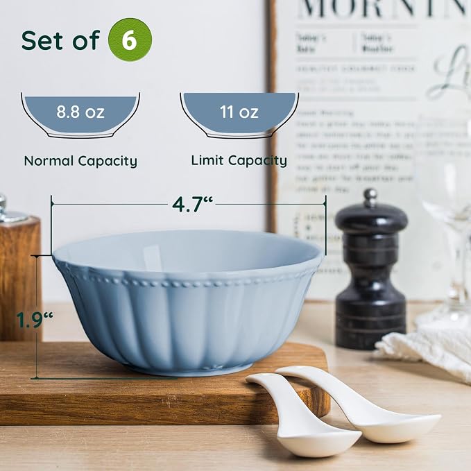 HOMBENE Blue Porcelain Fruit Bowls, 4.7 Inch Serving Bowls, Ice Cream Bowl - Image 3