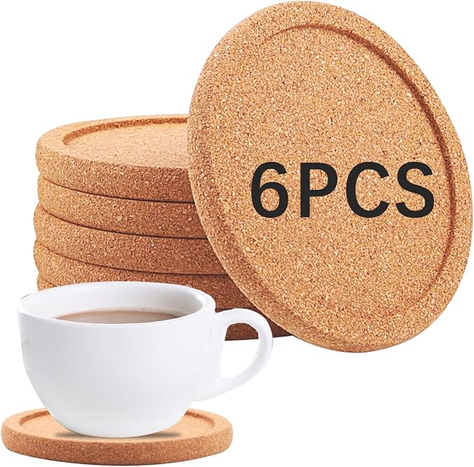 6 PCS Cork Coasters with Lip, Reusable with Lips Set Extra Thick Perfect by Anpuimult