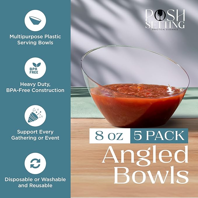5 Pack Clear Angled Plastic Serving Bowls Disposable - Image 2