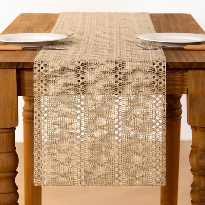 Burlap Boho Table Runner Farmhouse Jute Bamboo Table Runner 12x60 Inch | Small - Image 3