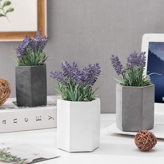 MyGift Set of 3 Cement Decorative Hexagon Multi-Colored Desktop Pen Holder and - Image 4