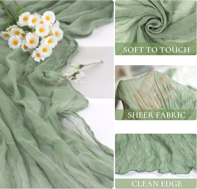 Sage Green Cheesecloth Table Runner 35x120in, 10ft Gauze Spring Table Runner - Image 2