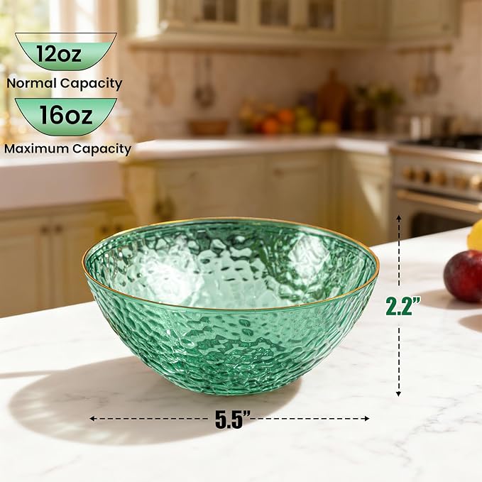 50 Pack 12 Ounce Clear Green Plastic Bowls Serving Bowls Hammered - Image 4