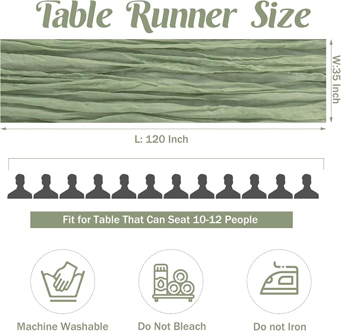 Sage Green 10FT Cheesecloth Table Runner Boho Gauze Fabric Table Runner Rustic - Image 4