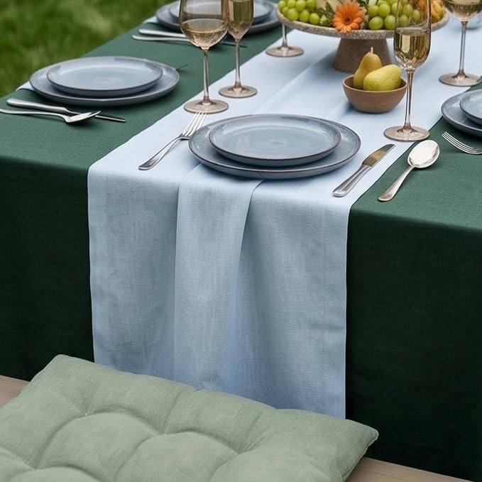 Solino Home 100% Pure Linen Table Runner Ice Water Long, Fete 14 x 90 in | - Image 3