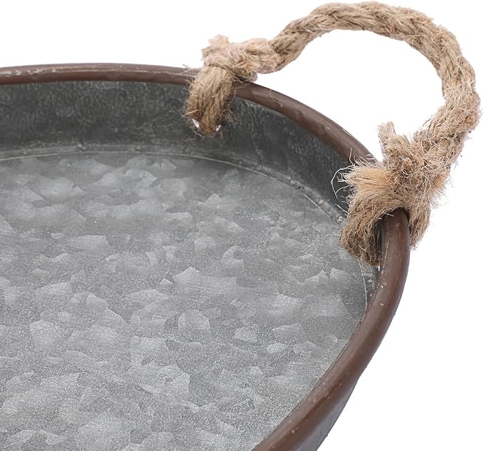 Hipiwe Galvanized Metal Iron Tray Industrial Farmhouse Decor Serving Trays | - Image 4