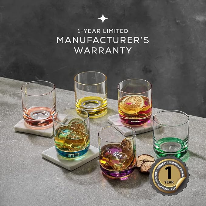 JoyJolt Hue Colorful Whiskey Set of 6, 10oz Drink Glasses, Double Old Fashioned - Image 3