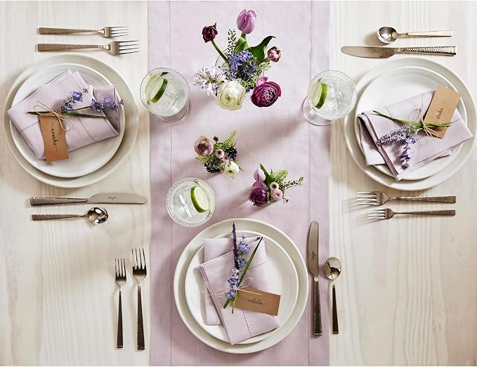 Solino Home 100% Pure Linen Dining Table Runner Lilac Hemstitch, 14 x 72 in | - Image 3