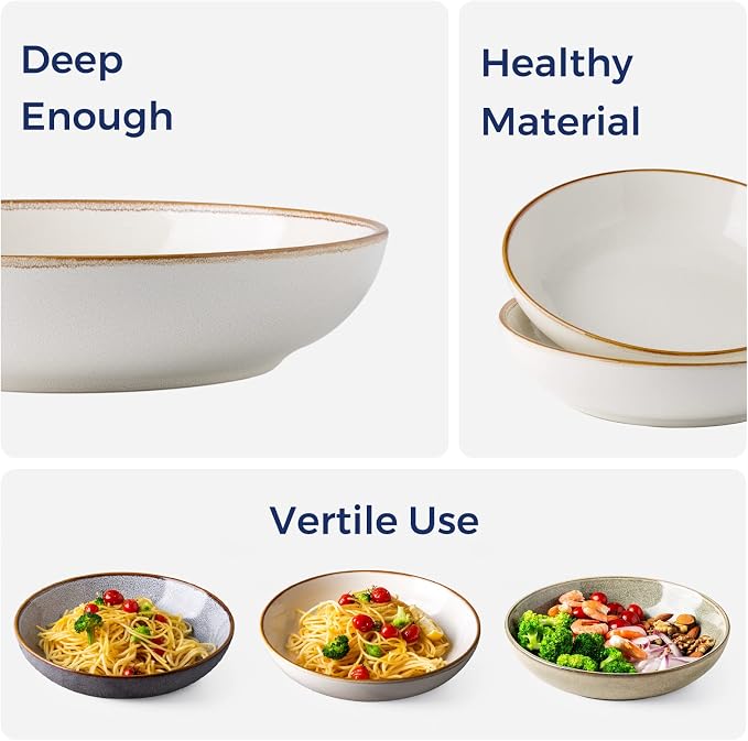 AmorArc 8.5’’ Ceramic Pasta Bowls Set of 4, 36oz Large Stoneware Bowls Set | - Image 6