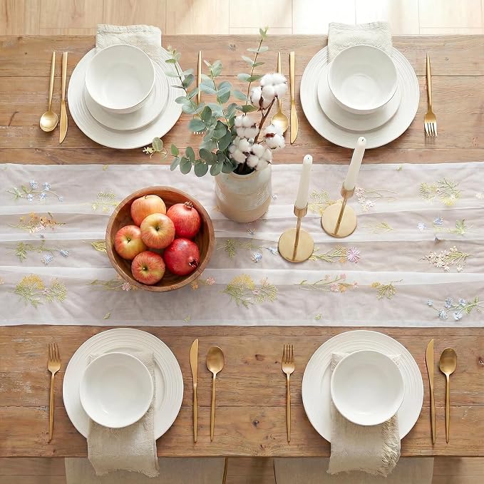 Artoid Mode Wildflower Floral Milky White Gauze Embroidery Table Runner 120 - Image 5