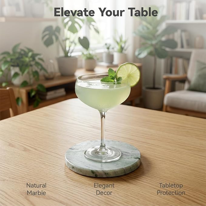 Sage Green Marble Coasters Set of 4, Elegant Green & White Coasters - Image 2
