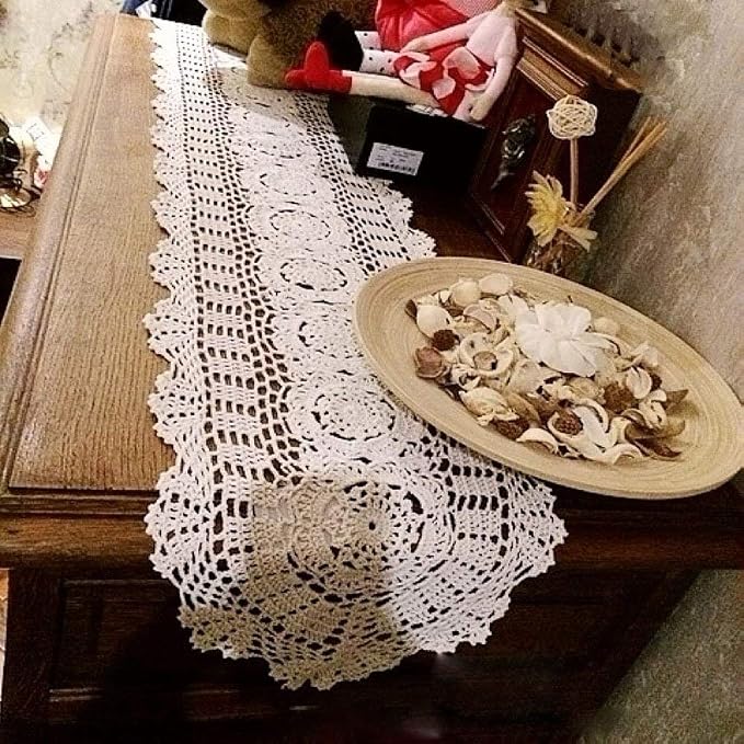 Cotton Handmade Crochet Lace Table Runner Dark Brown 12x60 Inch | Oval - Image 5