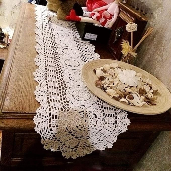 Cotton Handmade Crochet Lace Oval Table Runner Blue 12x72 Inch - Image 5