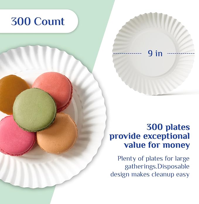 MUCHII 9 Inch Paper Plates, Large Disposable Plates, Everyday Dinner Plate - Image 3