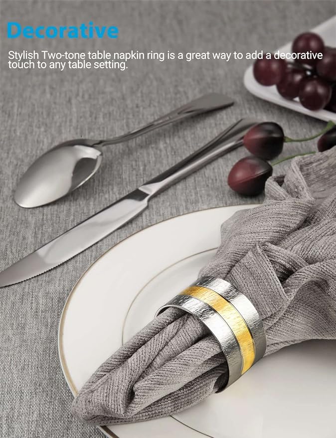 6 Pack Two Tone Textured Napkin Rings Holders Décor Dinner Party Wedding - Image 2