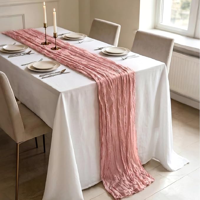 10 Pack Dusty Pink Cheesecloth Table Runner 21 x 120 Inch Boho Gauze Sheer - Image 3