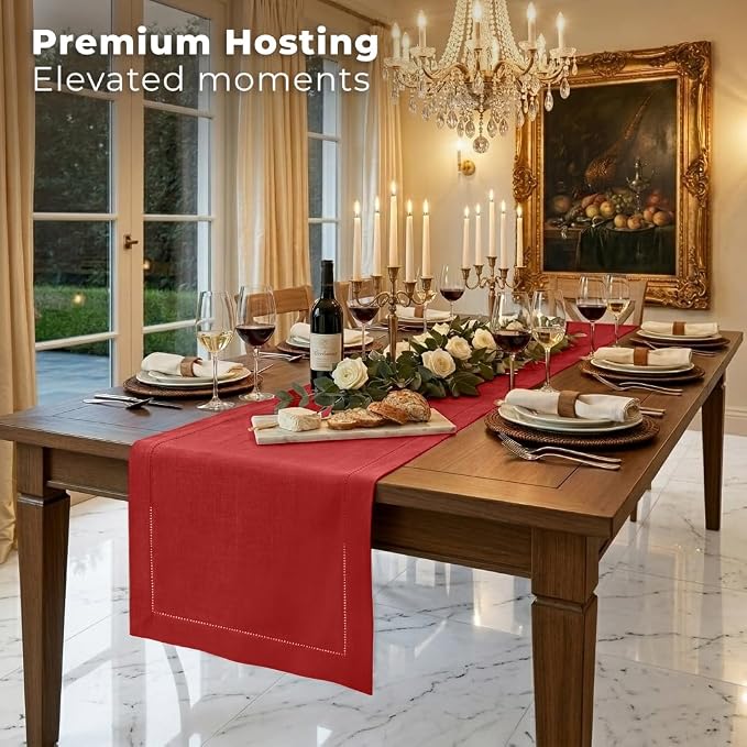 Signature Linen™ by D'Moksha Racing Red Table Runner 84 Inches Long, 100% Pure - Image 3