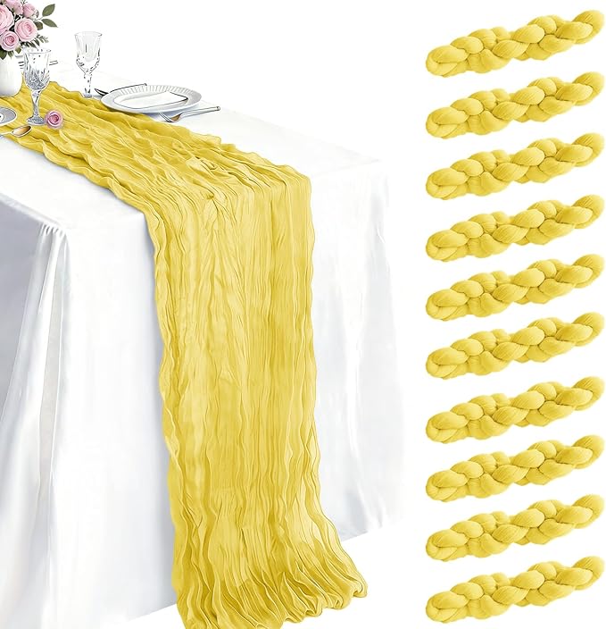 10 Pack Yellow Cheesecloth Table Runner 21 x 120 Inch Boho Gauze Sheer Table by Unknown