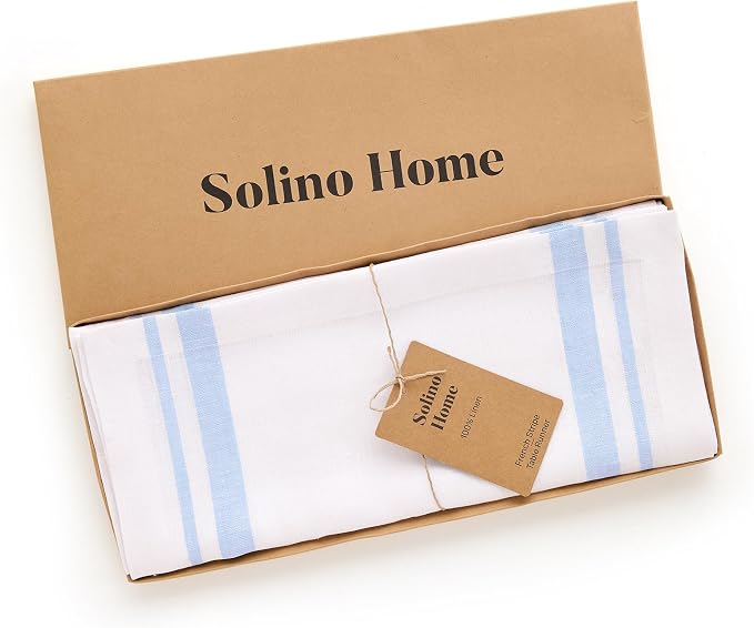 Solino Home 100% Pure Linen Table Runner, 14 x 108 in, French Stripe | Table - Image 5
