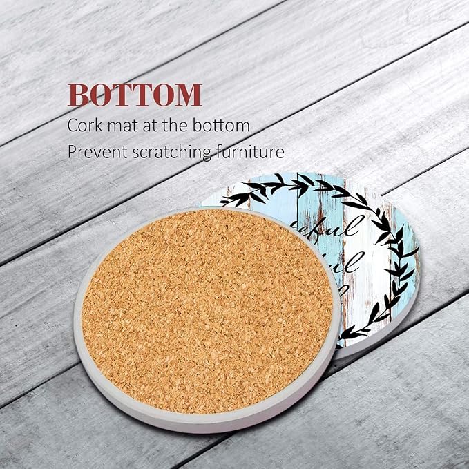 Coasters for Drinks, Ceramic Stone, Vintage Blue | White Wooden Old Absorbent - Image 2