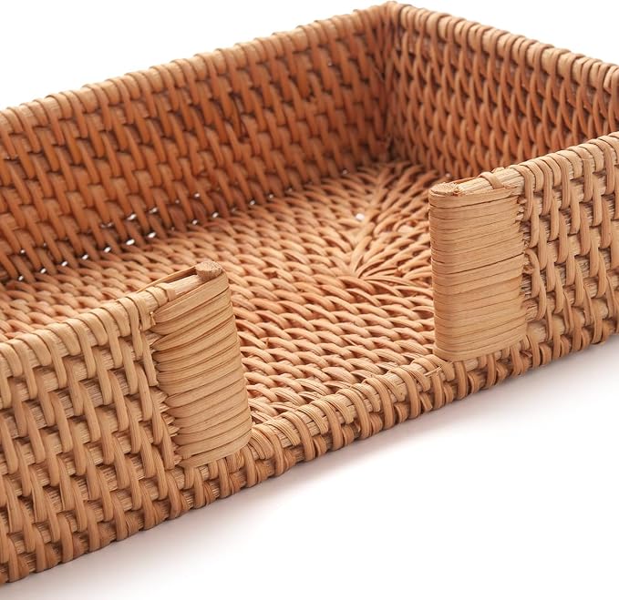 2 Pack Rattan Napkin Holder Rectangle, 9.5" x 5.5" x 2", Wicker Napkin Tray - Image 8