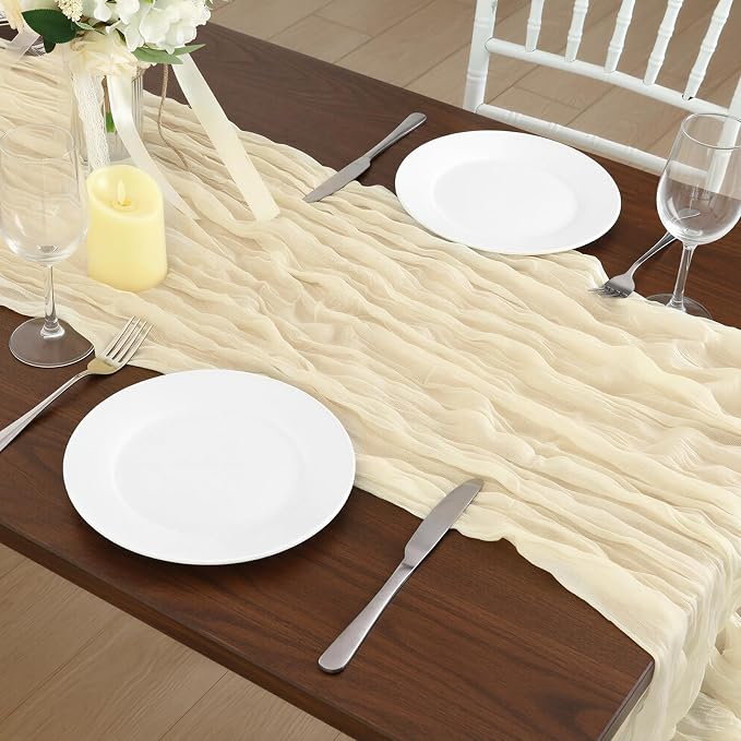 1 Pack Ivory Cream Cheesecloth Table Runner 120 Inch Boho Wedding Decor | - Image 7
