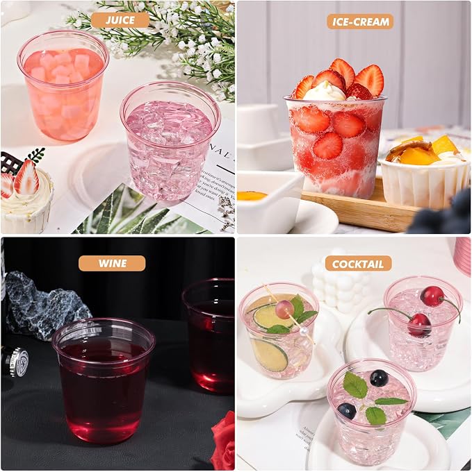 KesaPlan 100Pcs 12oz Pink Plastic Party Cups, Disposable Wine Cocktail Cups | - Image 6